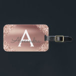 Rose Gold Glitter Metal Monogram Name and Initial Luggage Tag<br><div class="desc">Rose Gold - Blush Pink Brushed Metal Foil Glitter and Sparkle Monogram Name and Initial Luggage Tag. This bag tag is perfect for Back to School,  Work,  or Travelling.</div>