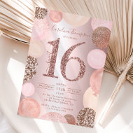 rose gold glitter metallic balloon Sweet 16 photo Invitation