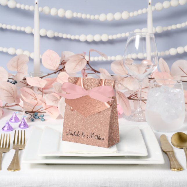 Rose Gold Glitter & Metallic Drips Wedding Favor Box (Wedding)