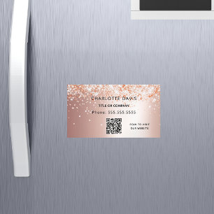 Rose gold glitter metallic elegant QR code Magnetic Business Card