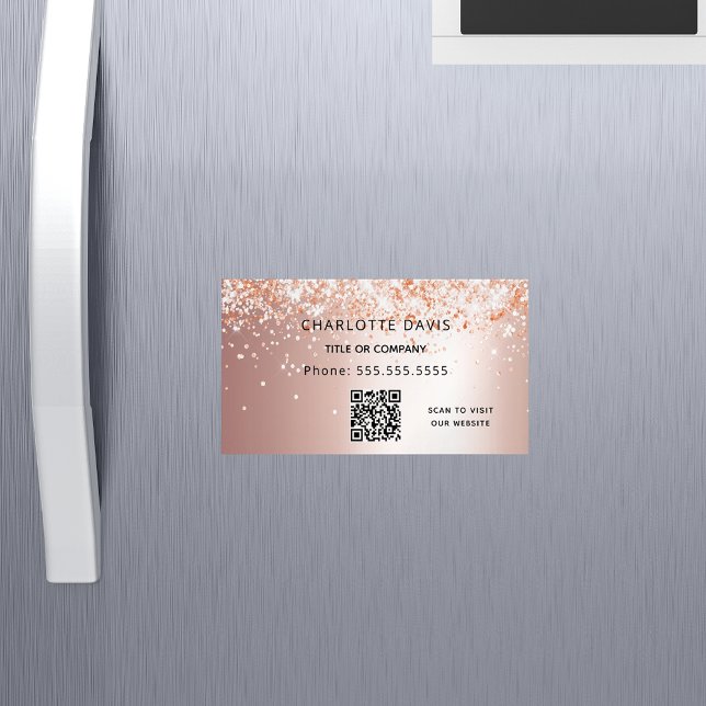 Rose gold glitter metallic elegant QR code Magnetic Business Card (Creator Uploaded)