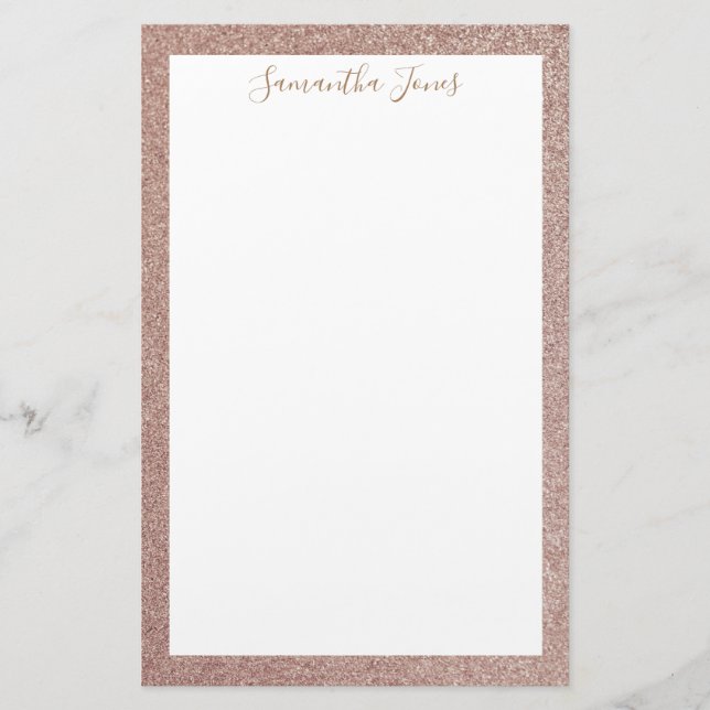Rose Gold Glitter Metallic | Personalized Stationery (Front)