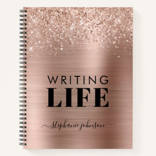 Rose Gold Glitter Metallic Personalized Writers Notebook