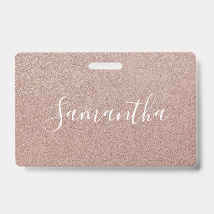 Rose Gold Glitter Metallic Pretty Girly Sparkly Badge