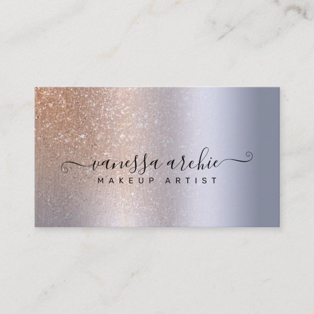 Rose Gold Glitter Metallic Sky Blue Foil Business Card (Front)