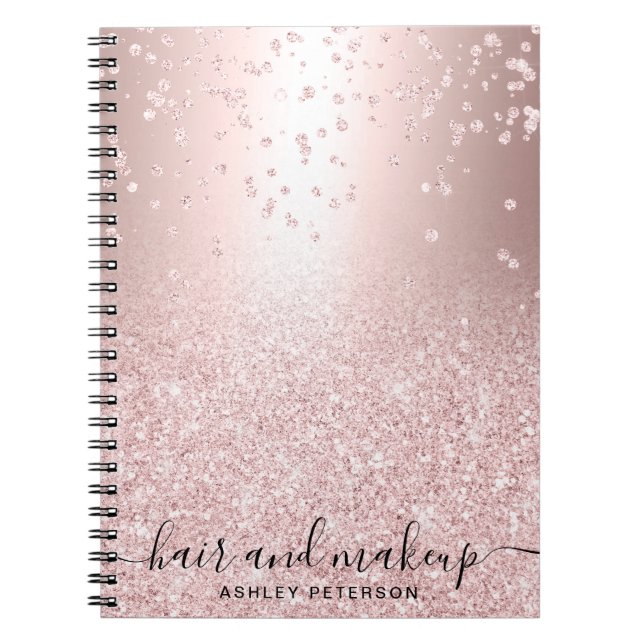 rose gold glitter metallic sparkle confetti foil notebook (Front)
