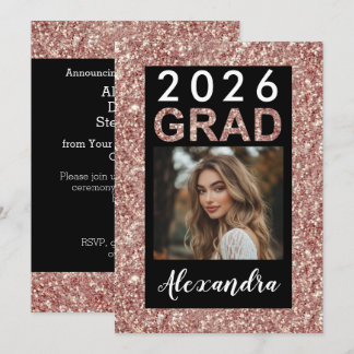 Rose Gold Glitter Modern 2021 Photo Graduation Invitation