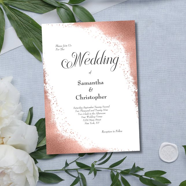 Rose Gold Glitter Modern Calligraphy Wedding Invitation (Rose Gold Glitter Border Modern Calligraphy Wedding Invitation)