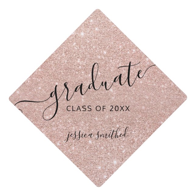 rose gold glitter modern chic typography graduate graduation cap topper (Front)
