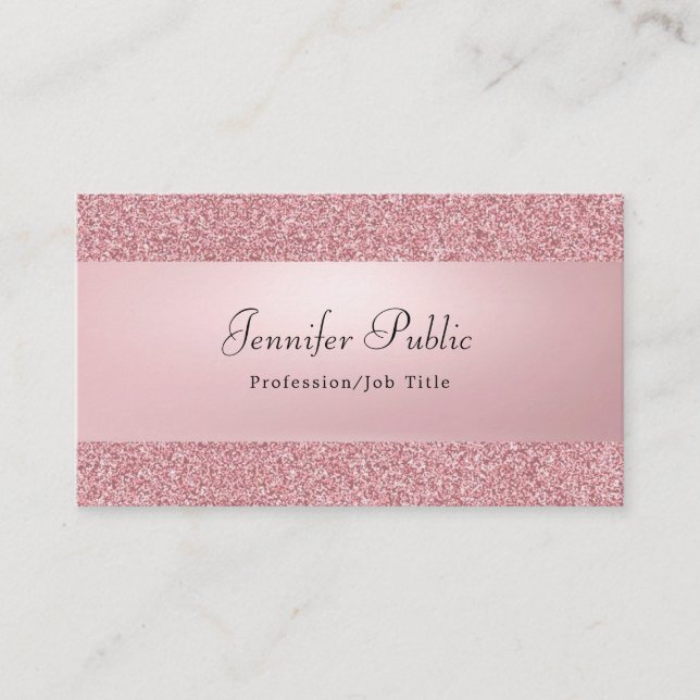 Rose Gold Glitter Modern Elegant Template Trendy Business Card (Front)