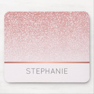 Rose Gold Glitter Modern Personalized Name Mouse Pad