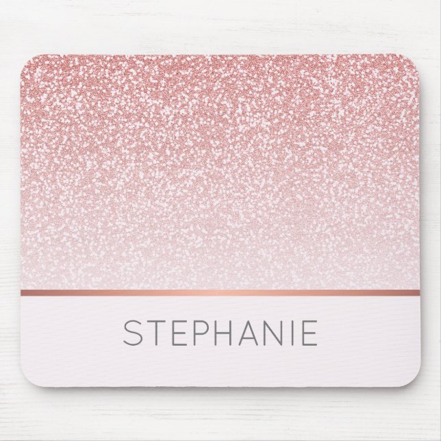 Rose Gold Glitter Modern Personalized Name Mouse Pad (Front)