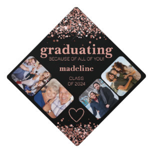 Rose Gold Glitter Modern Photo Black Tassel Topper