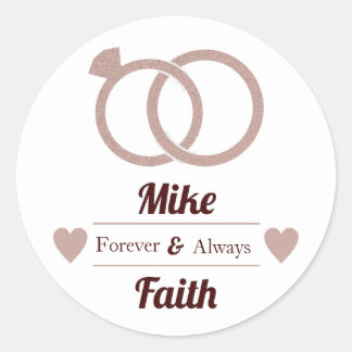 Rose Gold Glitter Modern Wedding Round Sticker
