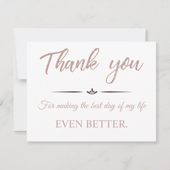 Rose Gold Glitter Modern Wedding Thank you Card (Front)