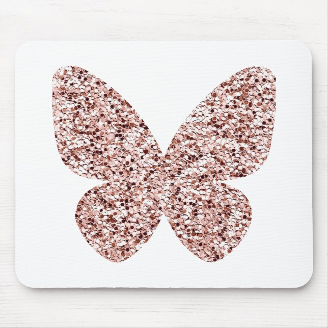 Rose Gold Glitter Monarch Clipart Cute Butterfly Mouse Pad (Front)