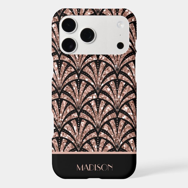 Rose Gold Glitter Monogram Art Deco Pattern (Back)
