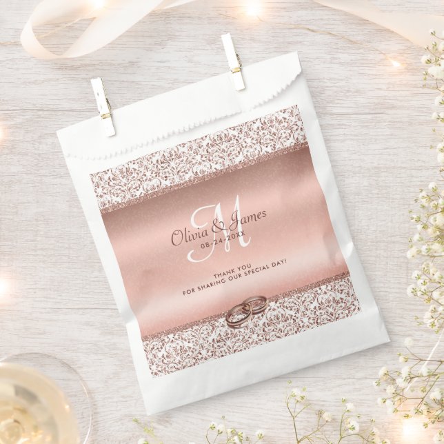 Rose Gold Glitter Monogram Elegant Wedding Favour Bag (Clipped)