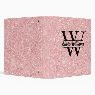  Rose Gold Glitter Monogram   Girly Modern Sparkle Binder