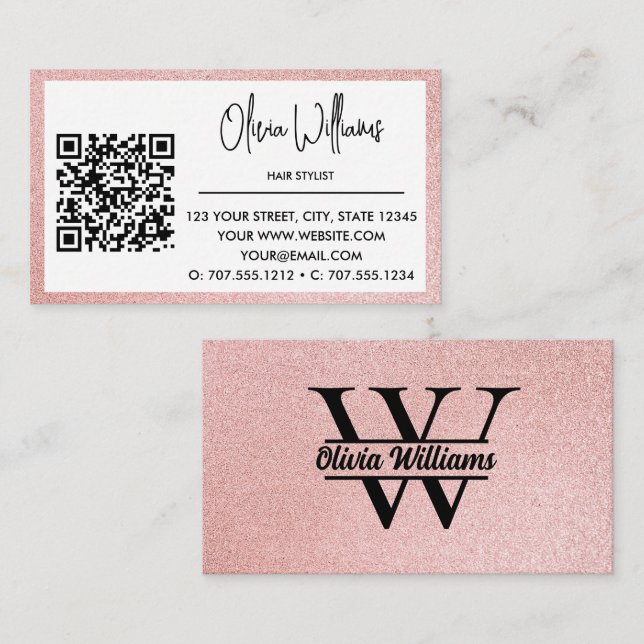 Rose Gold Glitter Monogram | Girly Modern Sparkle  Business Card (Front/Back)