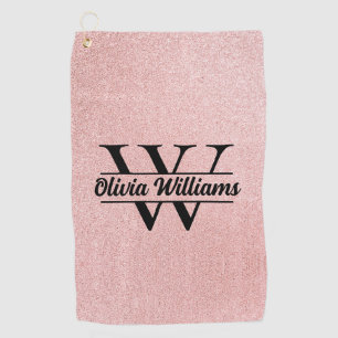 Rose Gold Glitter Monogram Girly Modern Sparkle Golf Towel