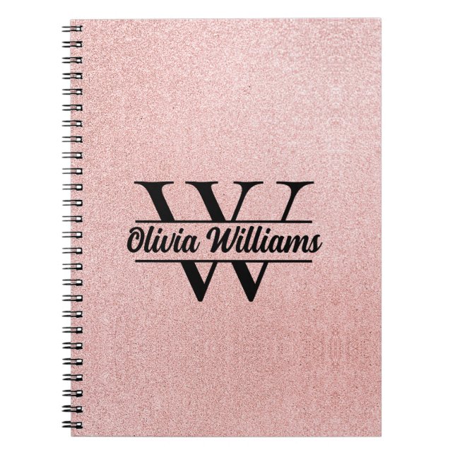 Rose Gold Glitter Monogram | Girly Modern Sparkle  Notebook (Front)
