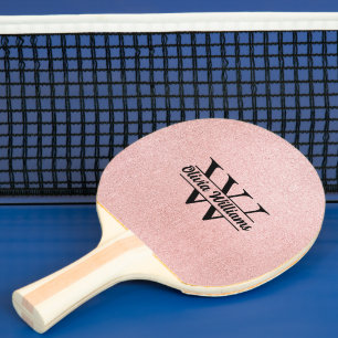Rose Gold Glitter Monogram   Girly Modern Sparkle  Ping Pong Paddle