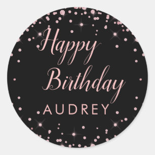 Rose Gold Glitter Monogram Happy Birthday Classic Round Sticker