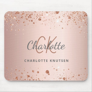 Rose gold glitter monogram initails name mouse pad