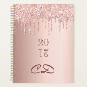 Rose gold glitter monogram initials 2025 planner
