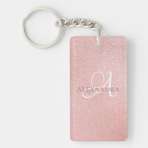 Rose gold glitter monogram keychain