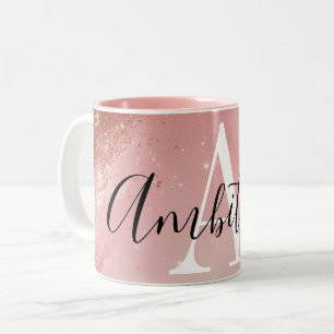 Rose Gold Glitter Monogram Mug – Personalized Name