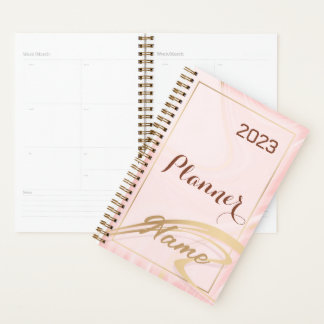 Rose gold glitter monogram name 2023 planner 