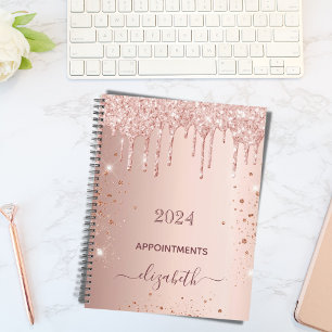 Rose gold glitter monogram name 2024 planner
