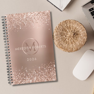 Rose Gold Glitter Monogram Name 2026 Planner