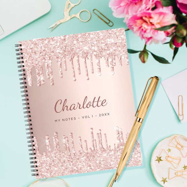 Rose gold glitter monogram name luxury  notebook (Creator Uploaded)