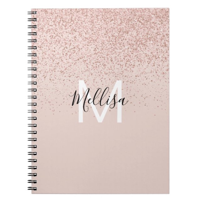 Rose Gold Glitter Monogram Name Notebook (Front)