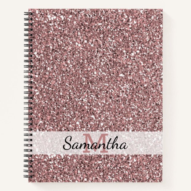 Rose Gold Glitter Monogram Name Notebook (Front)