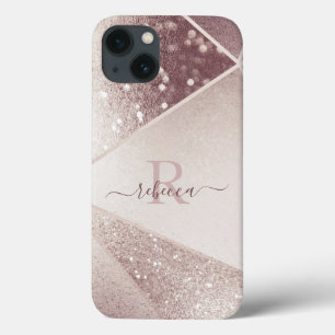 Rose Gold Glitter Monogram Name Personalized iPhone 13 Case