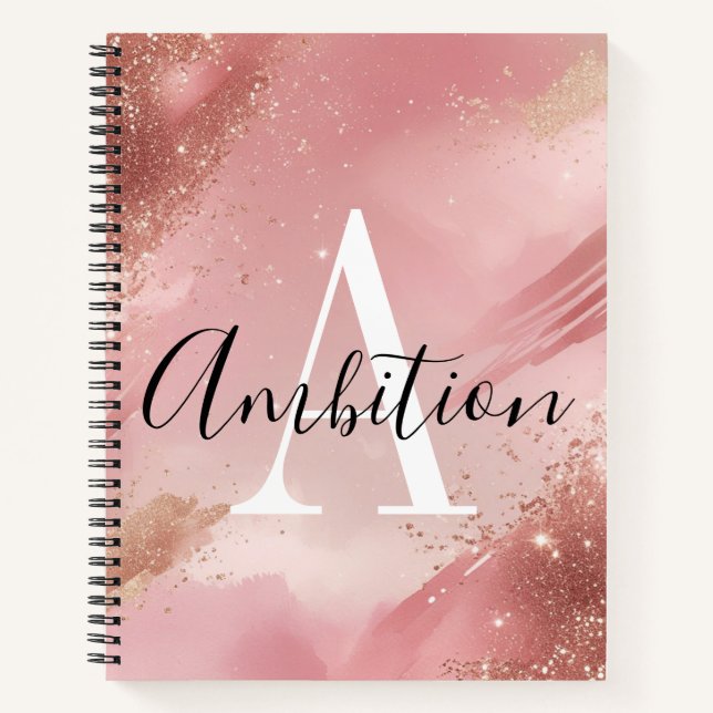 Rose Gold Glitter Monogram Notebook – Personalized (Front)