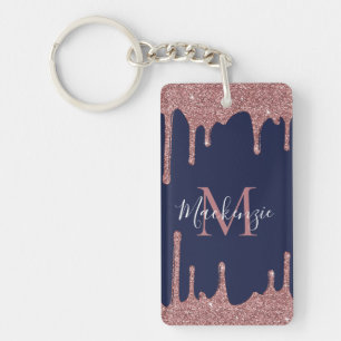 Rose Gold Glitter Monogram Photo Bleu Marine