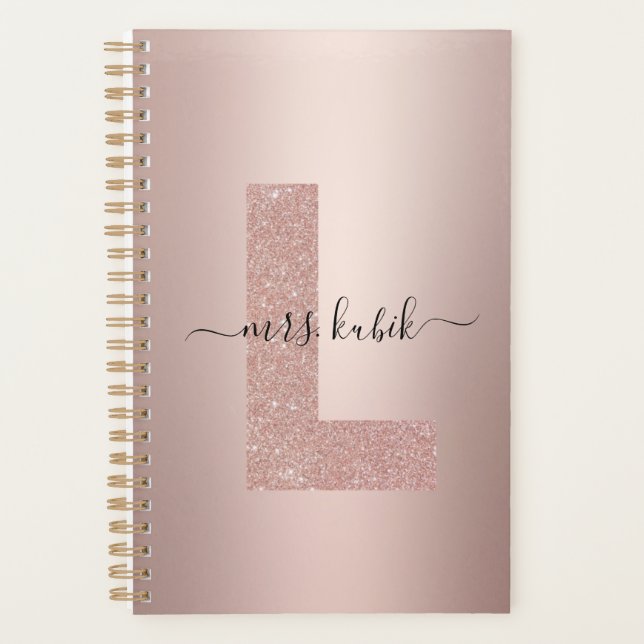 Rose Gold Glitter Monogram Teacher Planner (Front)