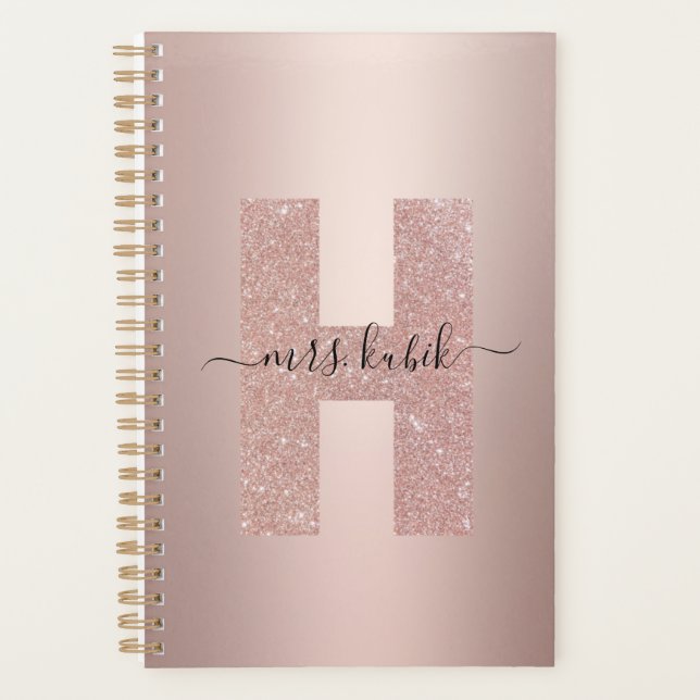 Rose Gold Glitter Monogram Teacher Planner (Front)