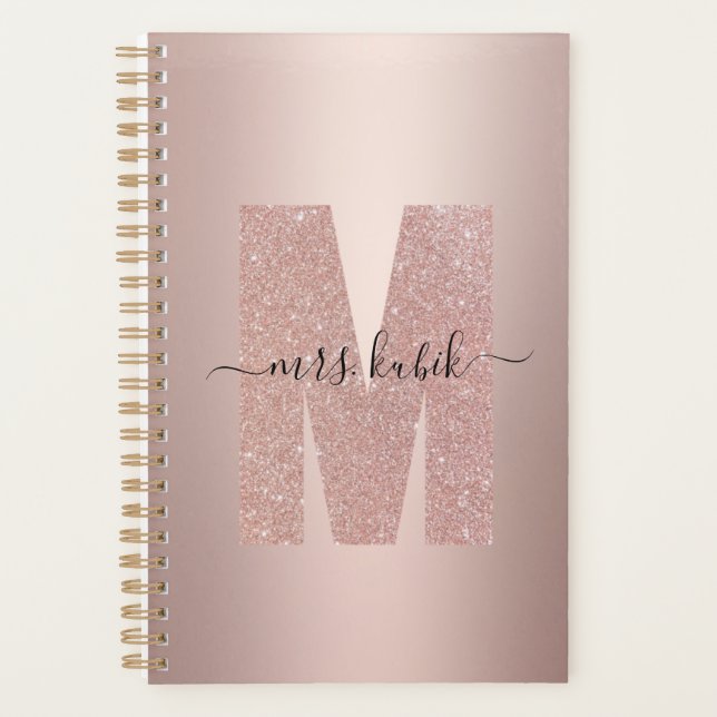 Rose Gold Glitter Monogram Teacher Planner (Front)