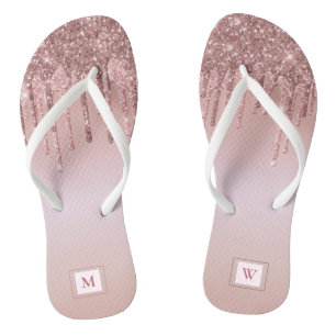 Rose Gold Glitter Monogrammed Girly Flip Flops