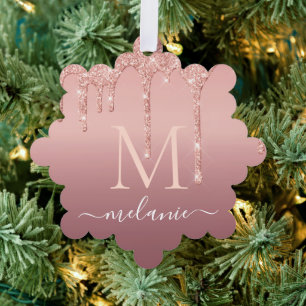 Rose Gold Glitter Name Christmas Ornament Card