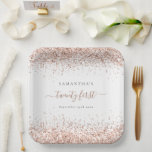 Rose Gold Glitter Name Date 21st Birthday Party Paper Plate<br><div class="desc">Trendy Rose Gold Glitter Name Date 21st Birthday Party. Glam style for your twenty first, with a border of faux glitter at the top and bottom, and Twenty First in a stylish script with swashes. Easily personalise the text to your own details. You can also change the text and background...</div>