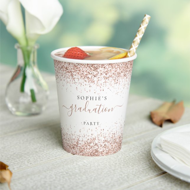 Rose Gold Glitter Name Graduation Party Paper Cups (Insitu)