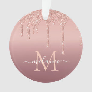 Rose Gold Glitter Name Letter Christmas Ornament