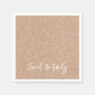 Rose Gold Glitter NAME & NAME Elegant Chic Wedding Napkin